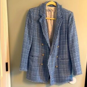 Zara Beautiful Blue Tweed Blazer Small